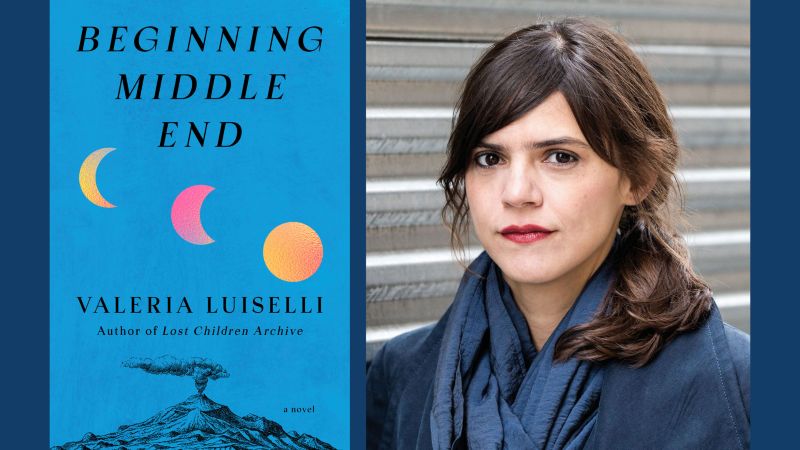 cover of the book "Beginning Middle End" alongside a photo of the author Valeria Luiselli