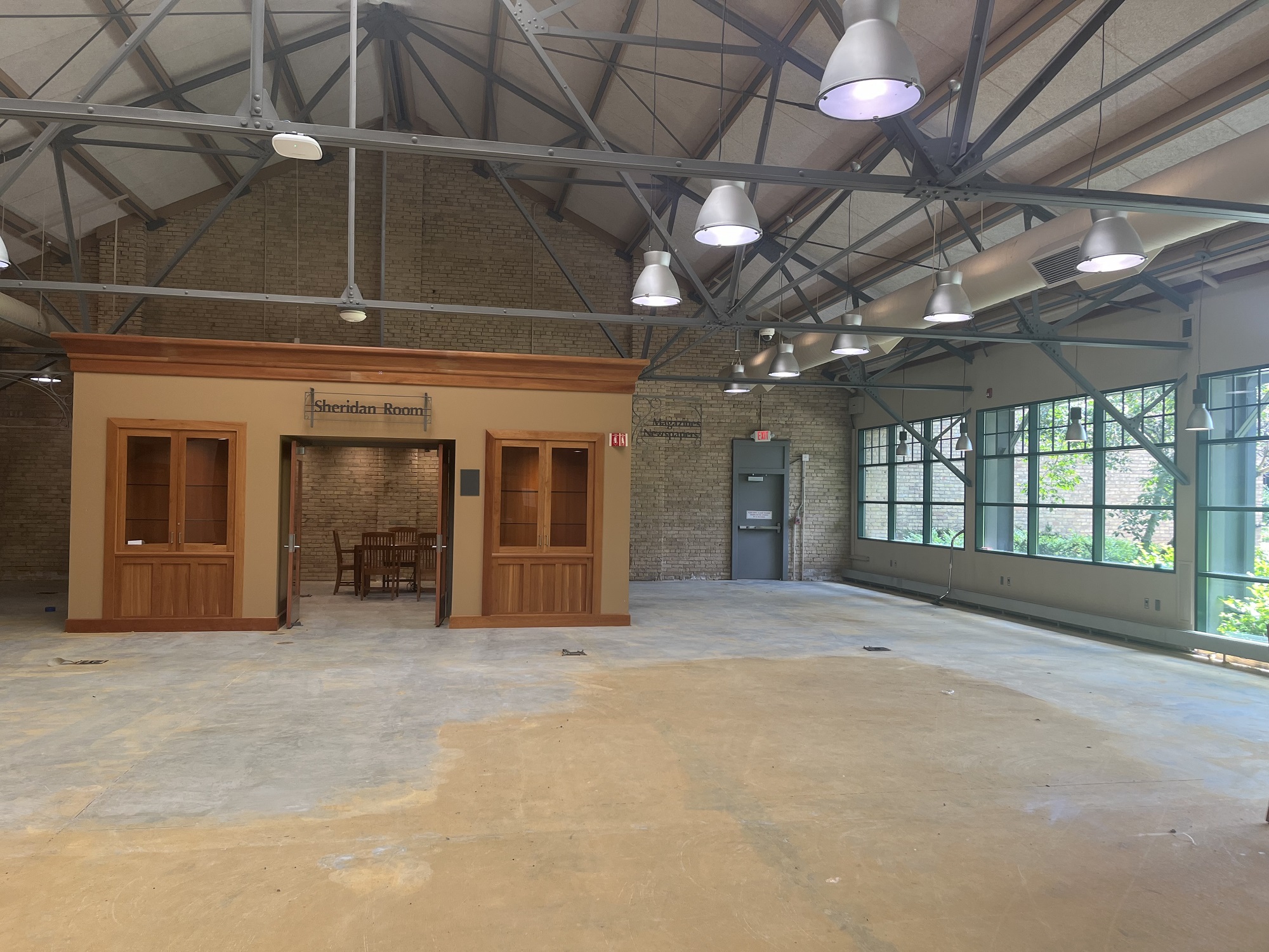 empty interior of the Pierre Bottineau library, cleared of furniture and shelving